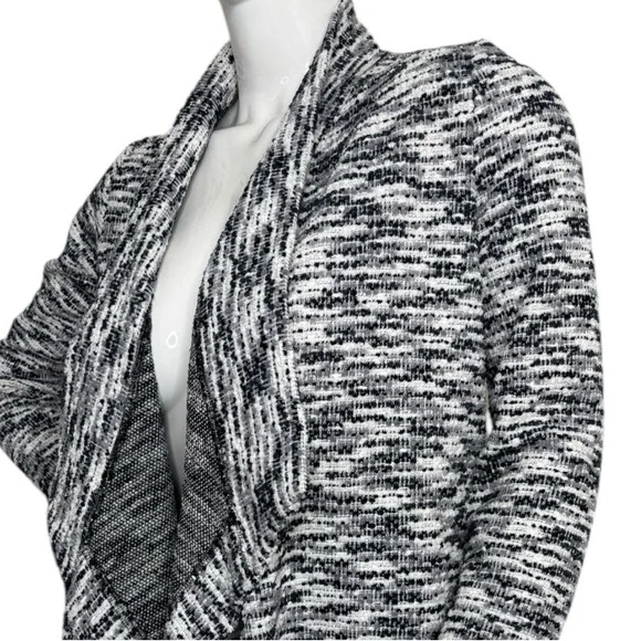 Vince Camuto Navy grey White Waterfall draped Front Long Sleeve jacket Sweater S - Picture 5 of 15